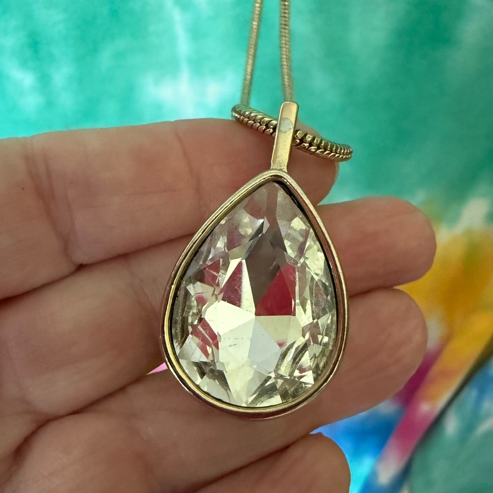 Chico's Gold Necklace with Crystal Pendant